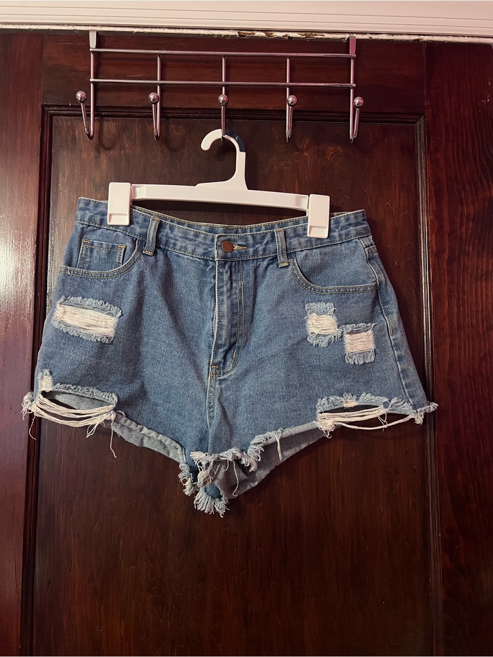 SHEIN Distressed Light Blue Denim Shorts